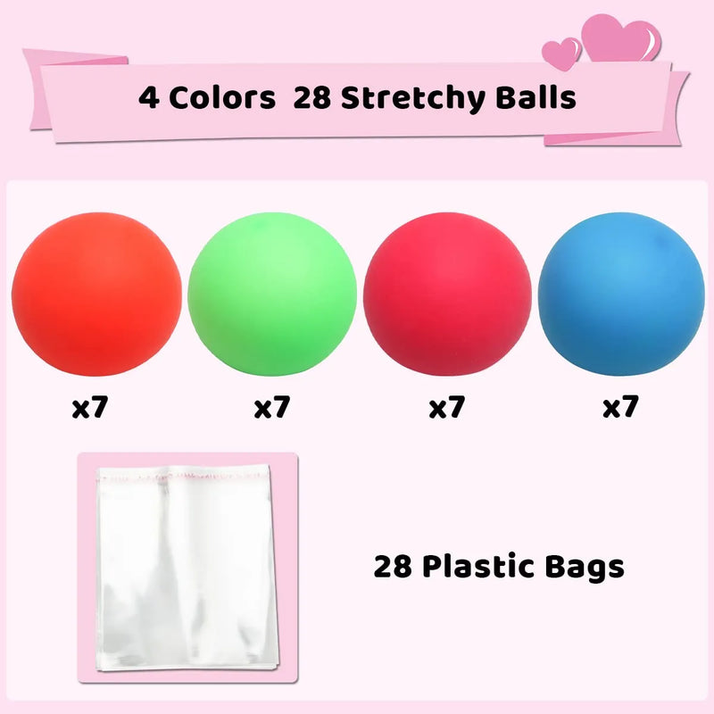 28Pcs Stretchy Squishy Toy Ball Toys with Kids Valentines Cards