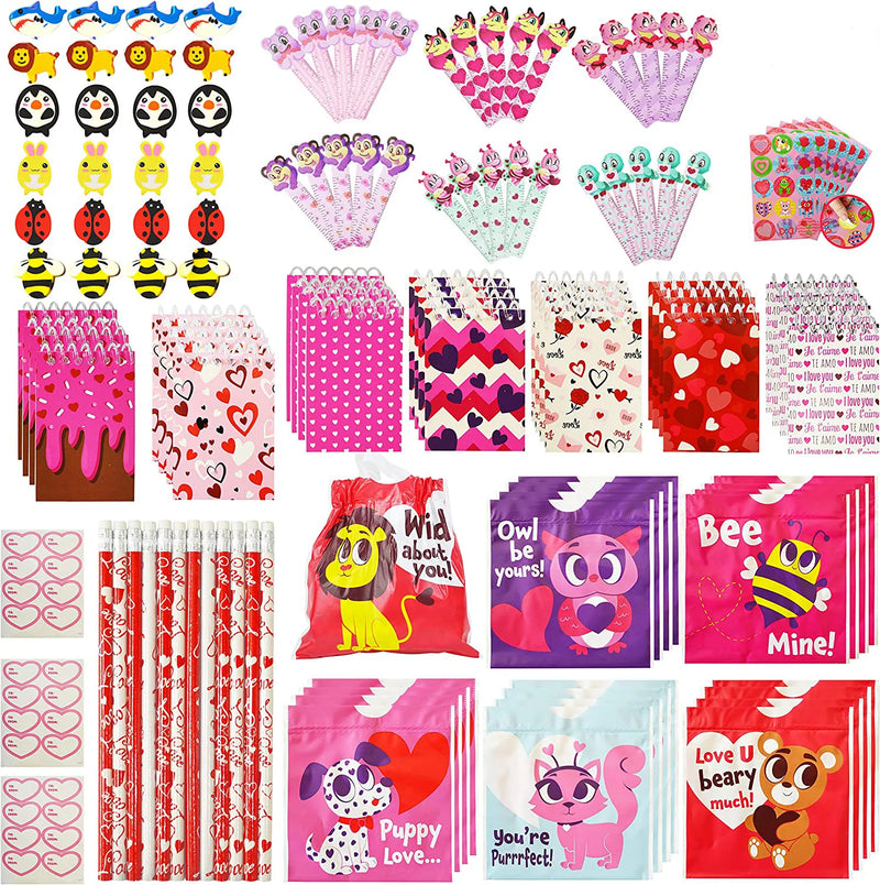 280 PCS Valentines Day Gifts for Kids, Valentines Day Stationery Kit for  Classroom Prize with Pencils Erasers Sticker Stamp Gifts Exchange School