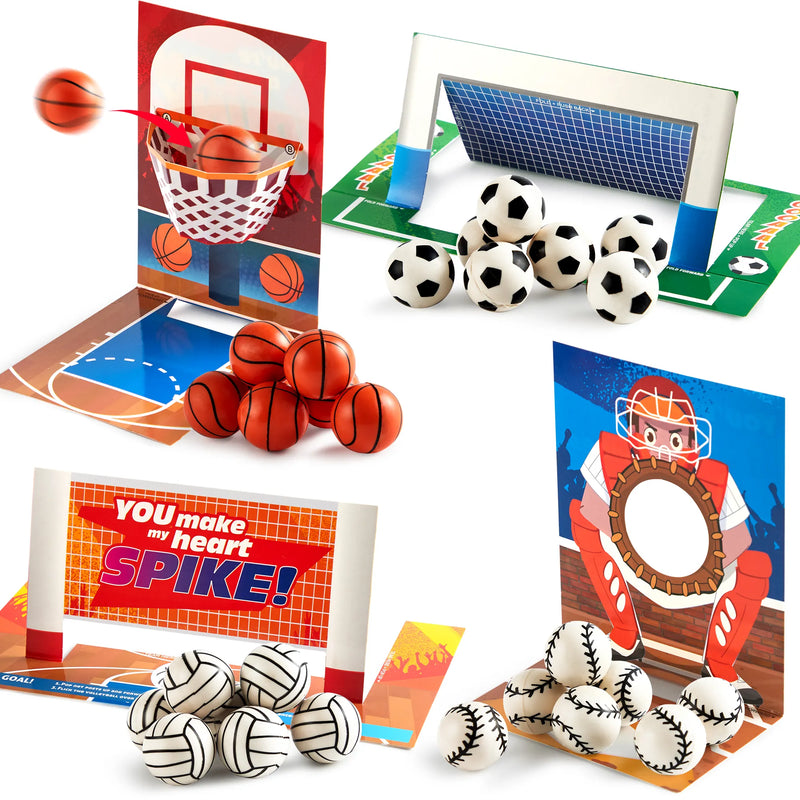 28Pcs Soccer Football Volleyball Basketball with Kids Valentines Cards