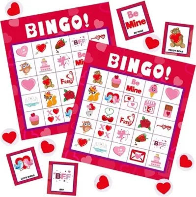 28pcs Kids Valentines Bingo Card Game 6.75in