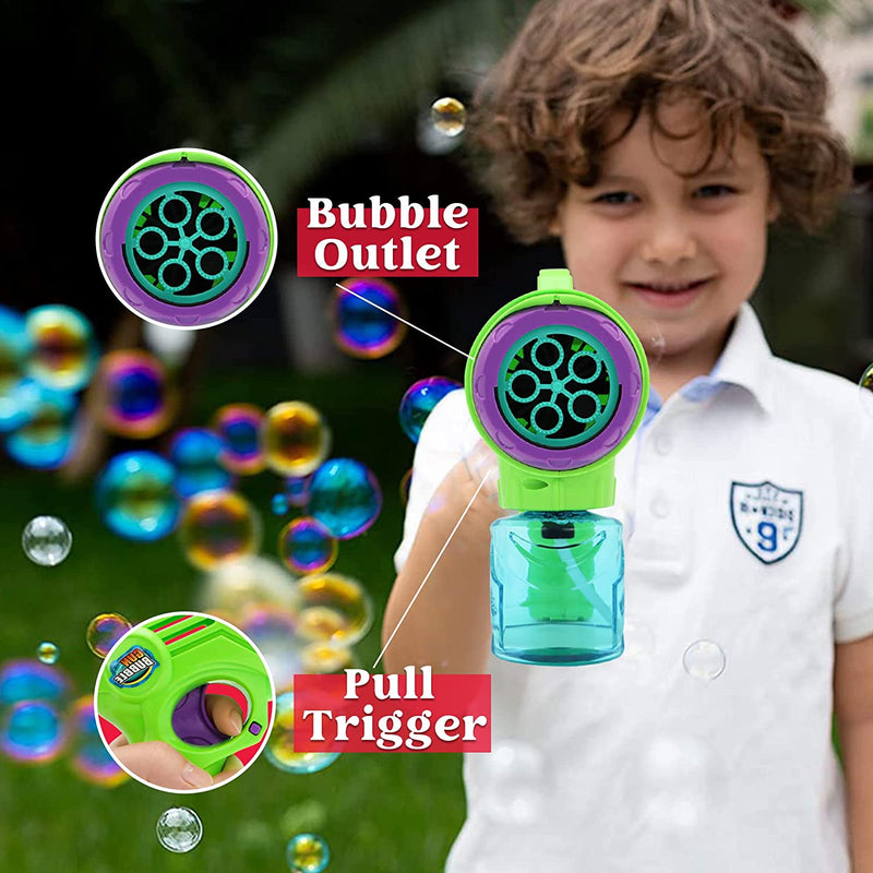 JOYIN 2 Bubble Guns with 2 Bottles Bubble Refill Solution (10 oz Total),  Bubble Machine for Toddlers 1-3, Bubble Blaster Party Favors, Summer Toy