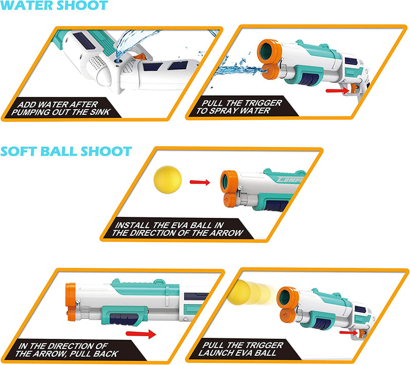 2 Pcs 2 in 1 Water Gun Blaster Shotgun and Foam Ball push bubble Gun