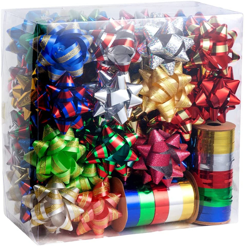JOYIN Christmas Thick Ribbon 3 Color Rolls; 100+ Yard Total 2.75 inch Wide Swirl Wired Sheer Glitter for Holiday Xmas Gift Box Wrapping Bows, Hair Bow