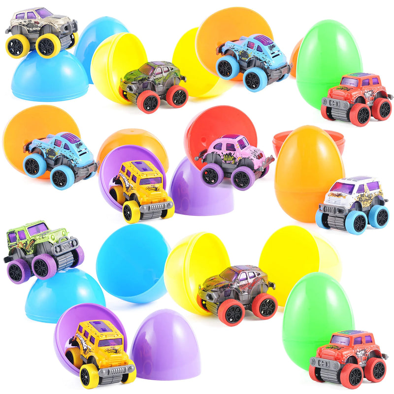12Pcs Monster Pull Back Cars Prefilled Easter Eggs 3.8in