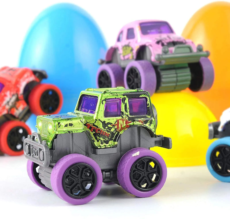 12Pcs Monster Pull Back Cars Prefilled Easter Eggs 3.8in