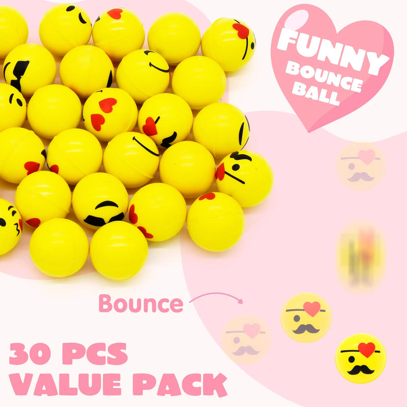 30Pcs Emoji Bouncy Ball Filled Hearts Set with Valentines Day Cards for Kids-Classroom Exchange Gifts