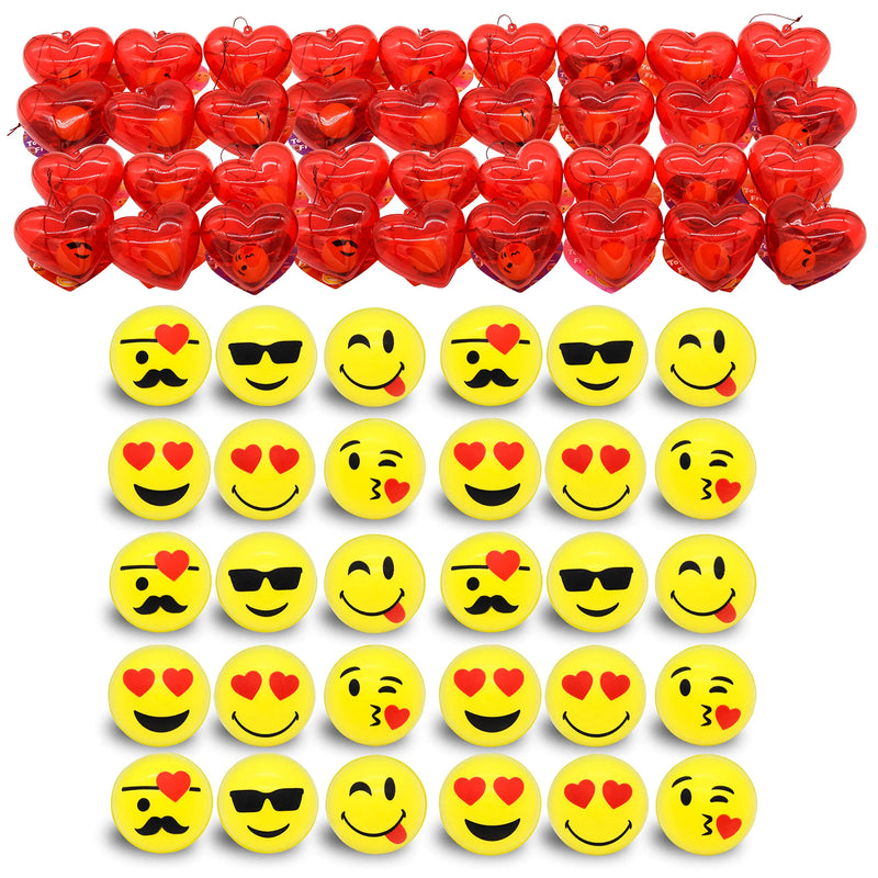 30Pcs Iconic Expression Bouncy Ball Filled Hearts Set with Valentines Day Cards for Kids-Classroom Exchange Gifts