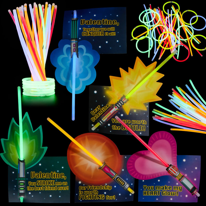 30Pcs Kids Valentines Cards with Glow Sticks and bracelet connector-Classroom Exchange Gifts
