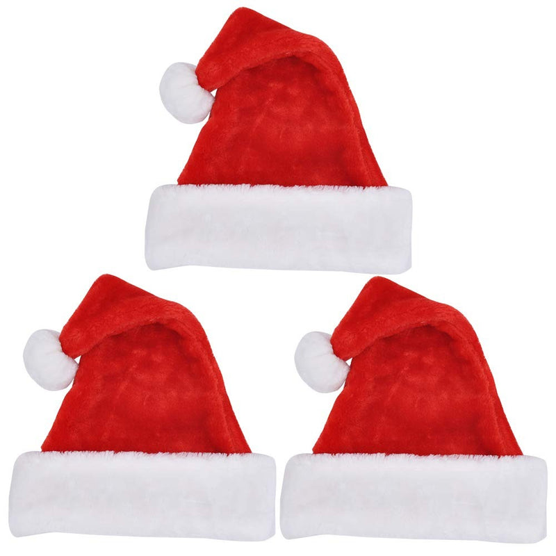 3pcs Santa Hats With White Plush Trim And Red Velvet