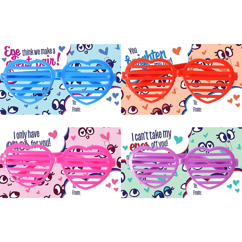32Pcs Shade Glasses with Heart Shaped Shutter and Valentines Day Cards for Kids-Classroom Exchange Gifts