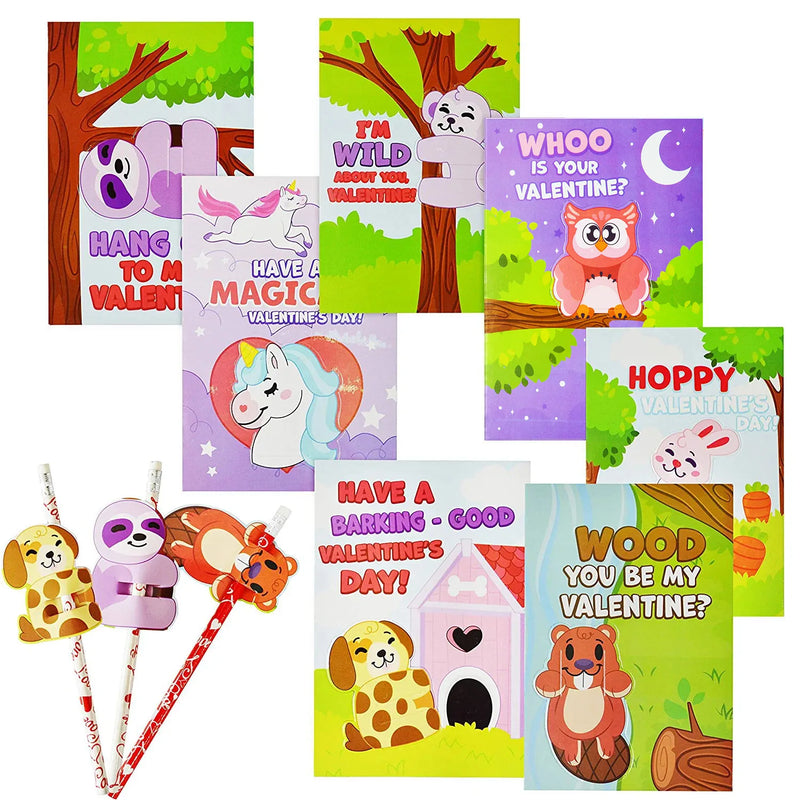 35Pcs Kids Valentines Cards with Paper Pencil Toppers-Classroom Exchange Gifts