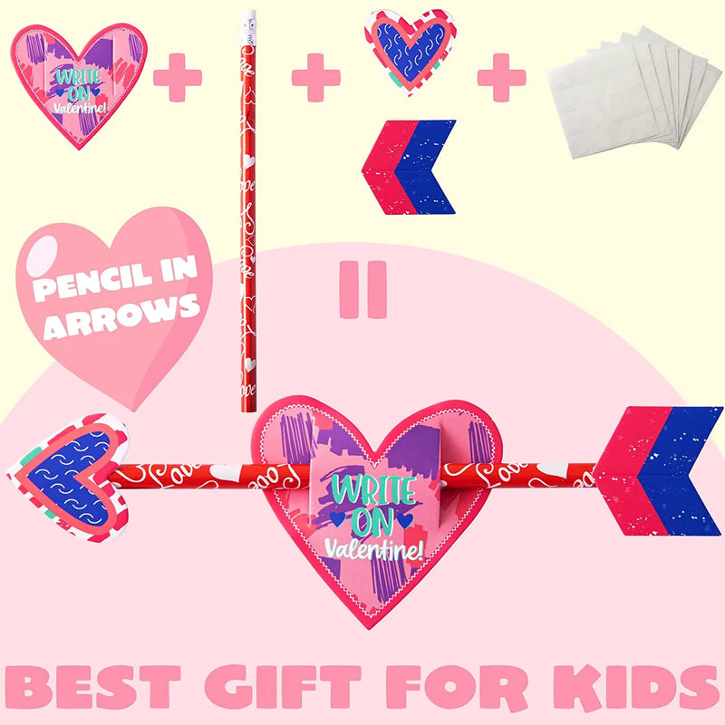 36Pcs Kids Valentines Cards With Cupid's Arrow Pencil-Classroom Exchange Gifts