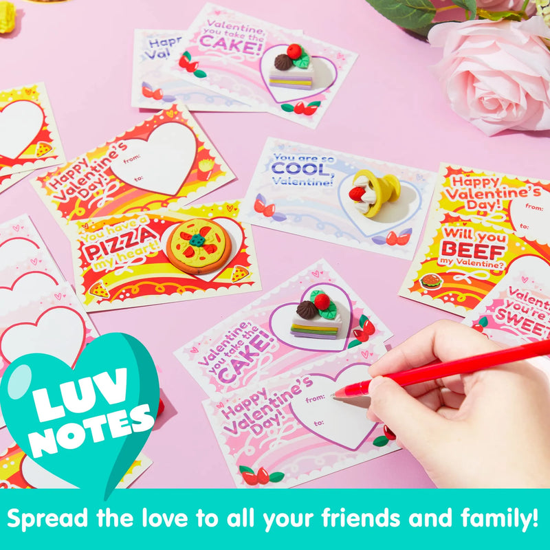 36Pcs Kids Valentines Cards with 3D Dessert Erasers for Kids-Classroom Exchange Gifts