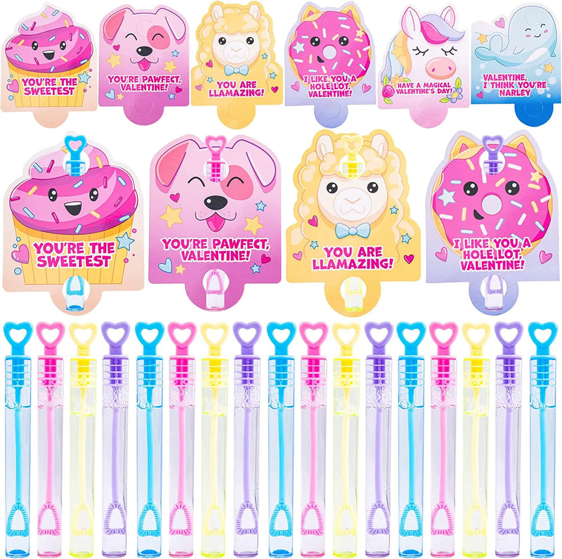 36 Unicorn Theme Bubble wands with Valentines Day Cards for Kids-Classroom Exchange Gifts