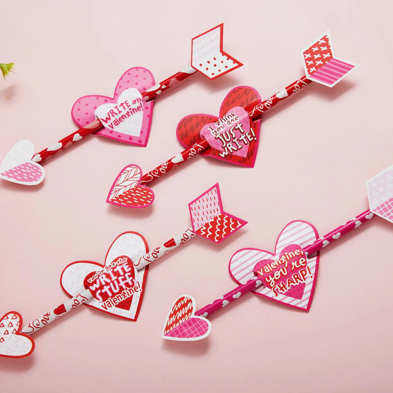 JOYIN 36 Pack Valentines Day Arrow Pencil with Card for Valentines Classroom Gift Exchange, Cute Stationery Toys for Valentine Party Favors, Game