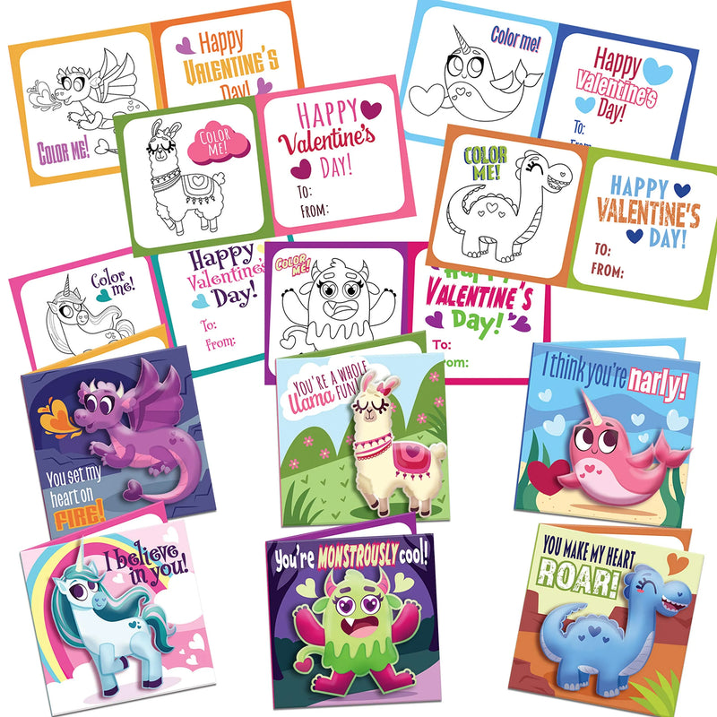 36Pcs Valentines Greeting Cards with Stickers Card Set for Kids