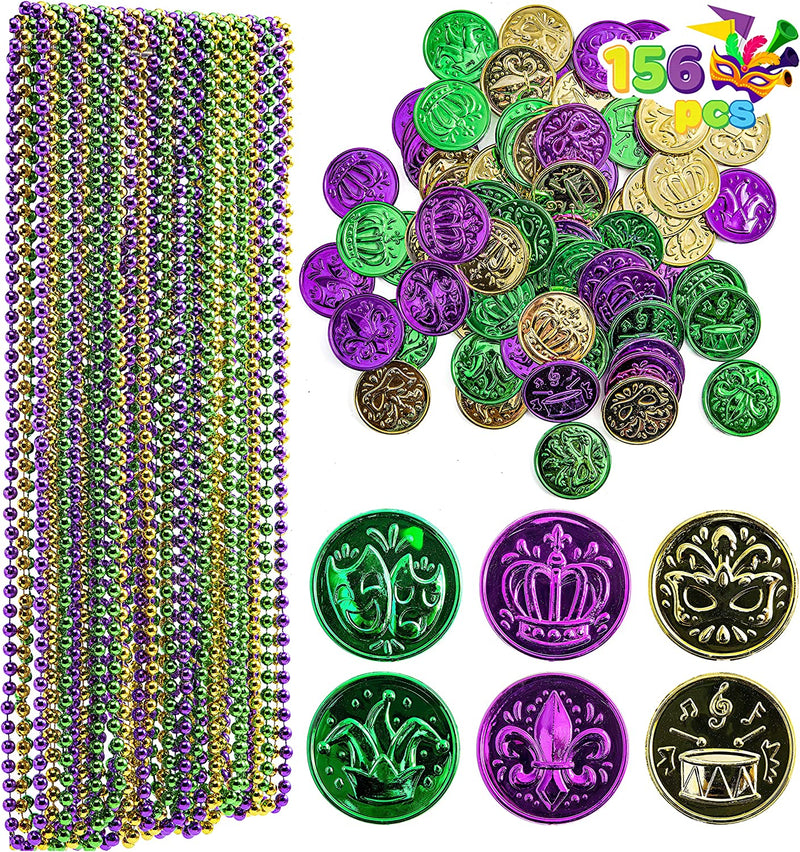 36Pcs Mardi Gras Beads Necklace with 120 Coins