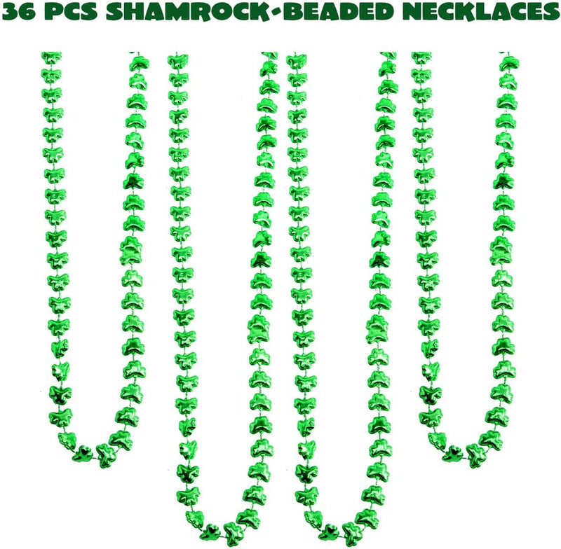 36Pcs St Patrick's Green Shamrock Bead Necklaces