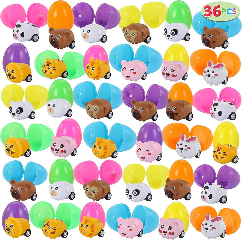 36Pcs Cartoon Animals Cars Prefilled Easter Eggs
