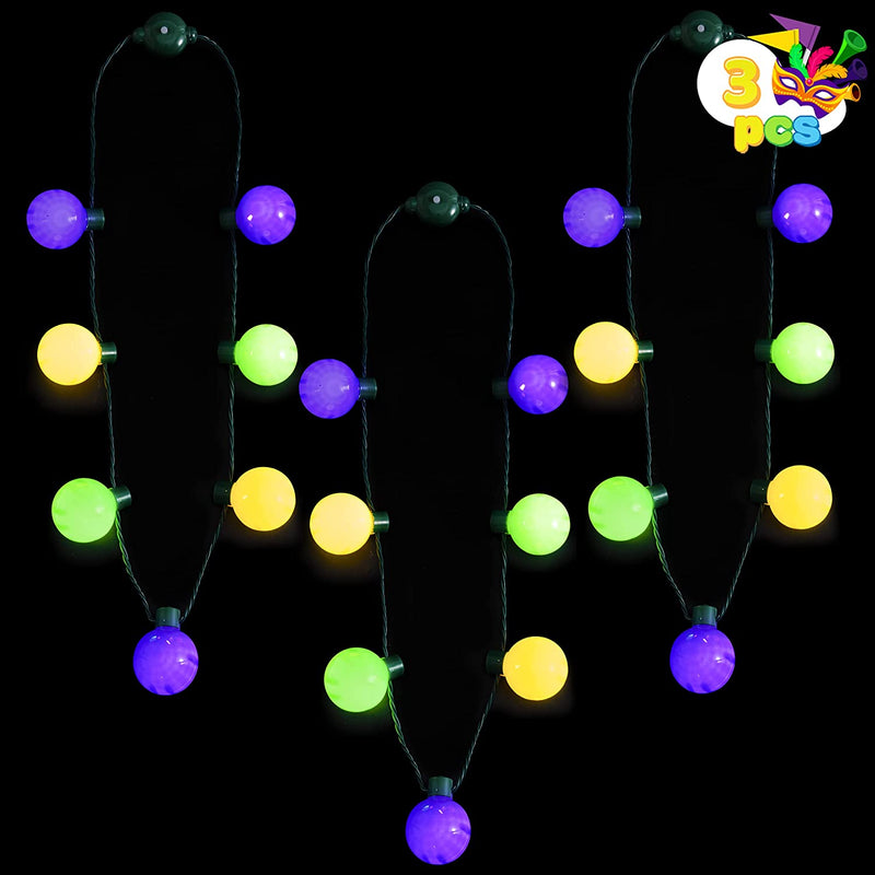 3Pcs Mardi Gras LED Necklace