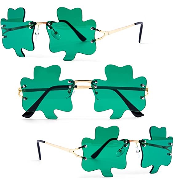 3Pcs St. Patrick Day Shamrock Glasses with Metal Glasses Frames