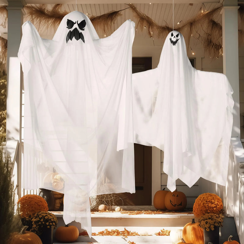 3 Pcs Halloween Light-up White Hanging Ghost, one 47in, Two 35.4in