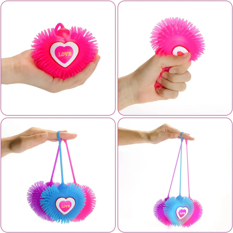 12Pcs LED Puffer Hearts Toys with Valentines Day Cards for Kids-Classroom Exchange Gifts