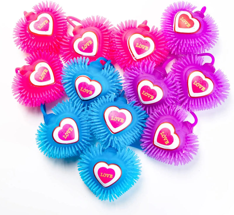 12Pcs LED Puffer Hearts Toys with Valentines Day Cards for Kids-Classroom Exchange Gifts