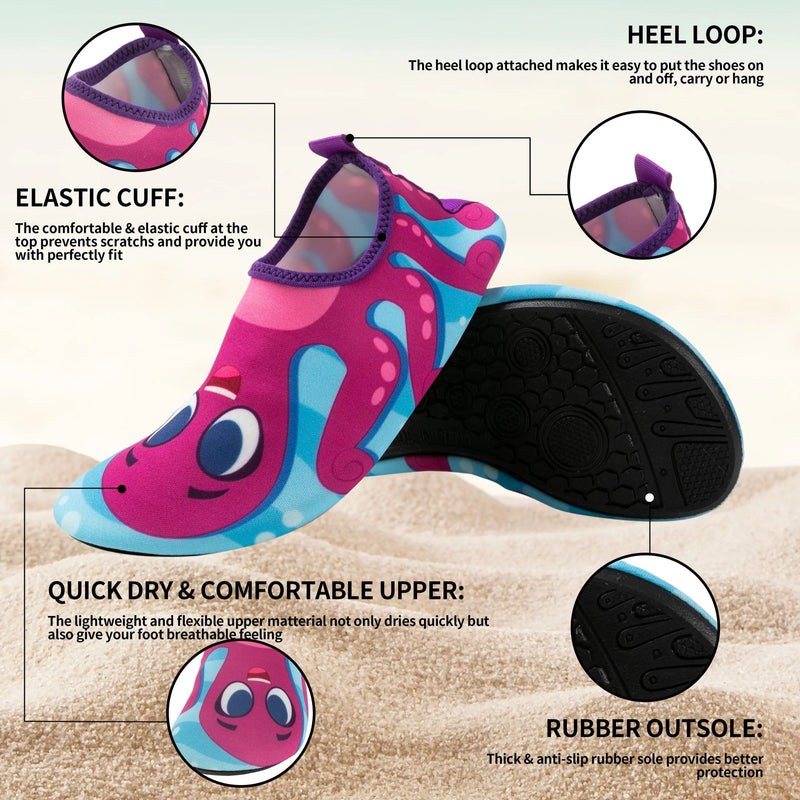 SLOOSH -  Unisex Kids Water Shoes, Octopus