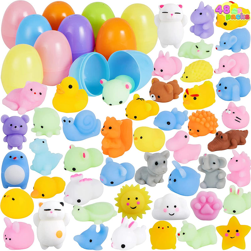 48Pcs 2.3in Pre-filled Easter Eggs Containing Mochi Squishy Toys for Easter Egg Hunt
