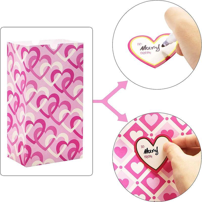 48Pcs Valentines Day Paper Gift Bags with Tissue Paper