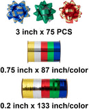 3 inch Christmas Gift Bows, 75 Pcs