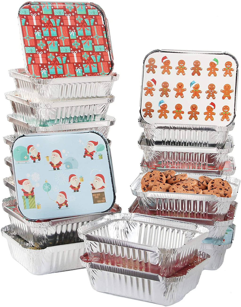 Core Joy Holiday Truck Round Foil Food Storage Tins, 12-Pack