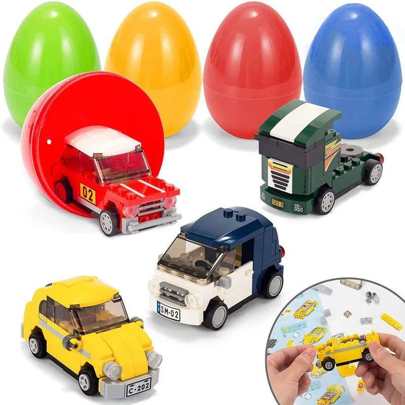 4Pcs Pull Back Cars Building Blocks Prefilled Easter Eggs 4.3in