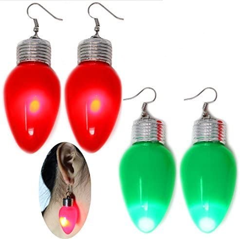 2 in 1 LED Light Up Bulb Christmas Flashing Earring and Necklace