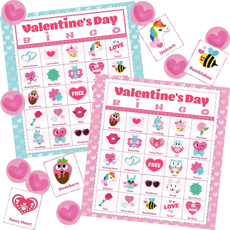 56Pcs Players Valentines Day Bingo Cards (5x5) For Kids