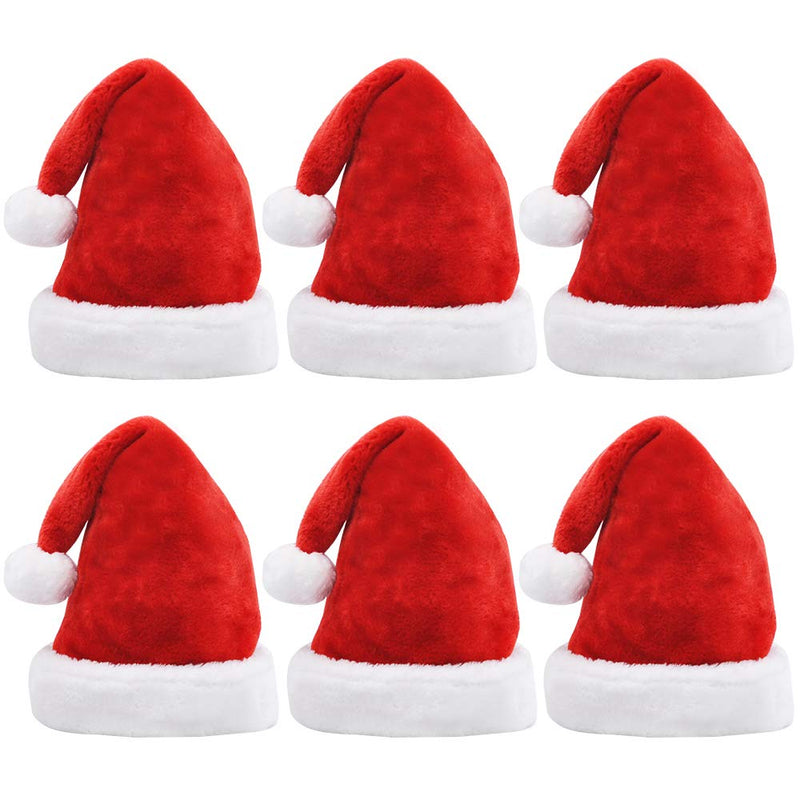 6pcs Santa Hats With White Plush Trim And Red Velvet