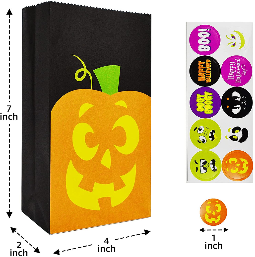 JOYIN | Halloween Paper Candy Bags 10 Designs with Stickers, 60 pcs
