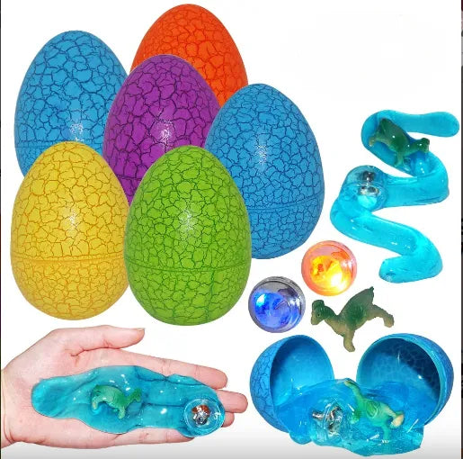 6Pcs Putty Slime and Dinosaur Toys Prefilled Easter Eggs