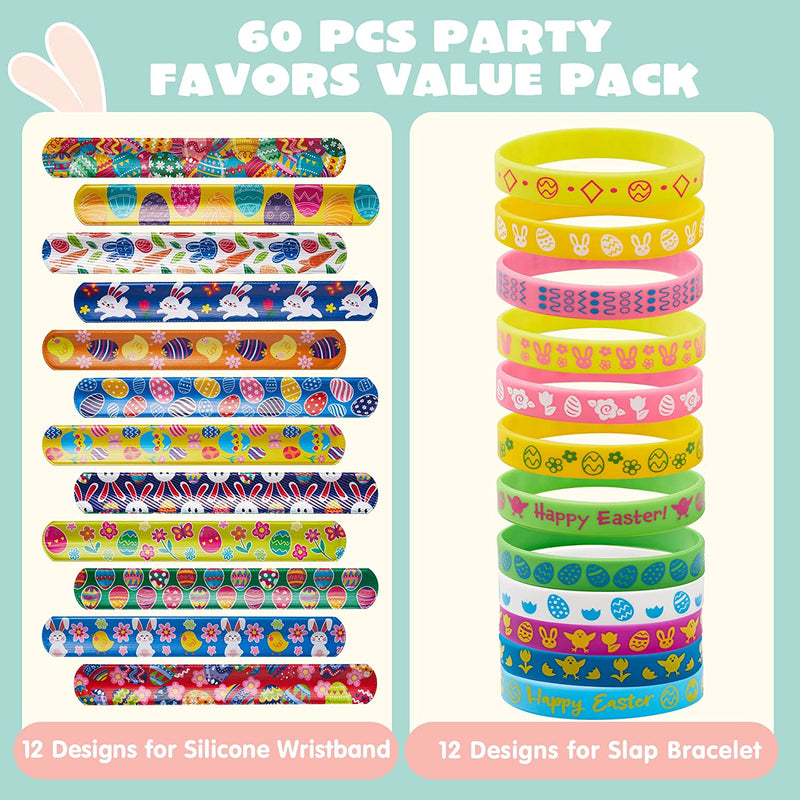 60Pcs Easter Slap Bracelets Silicone Wristbands Set