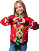 Kids LED Light Up Red Christmas Sweater Reindeer