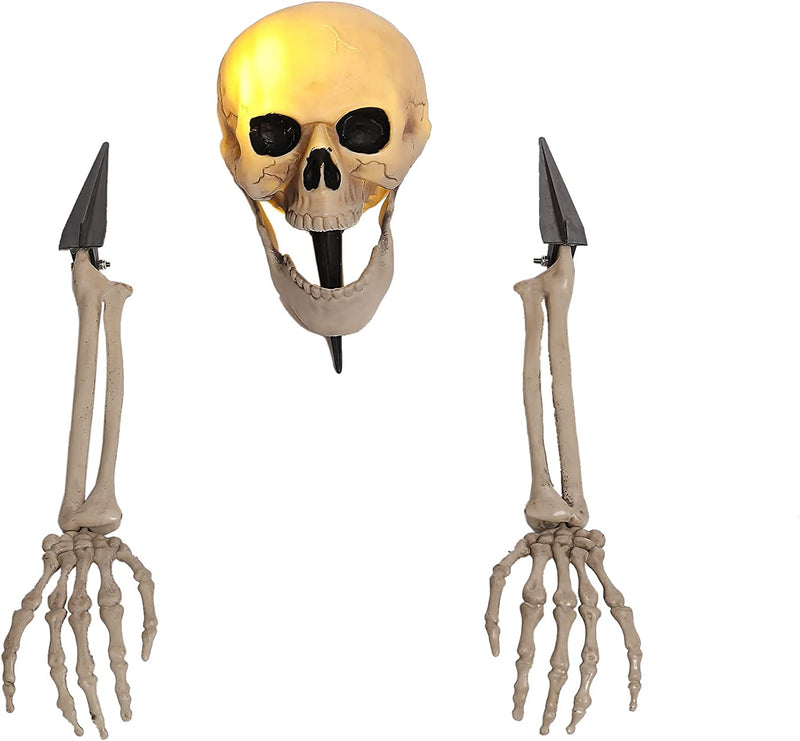 Lighted Skull and Skeleton Arms Stakes (Warm Light), 3 Pcs