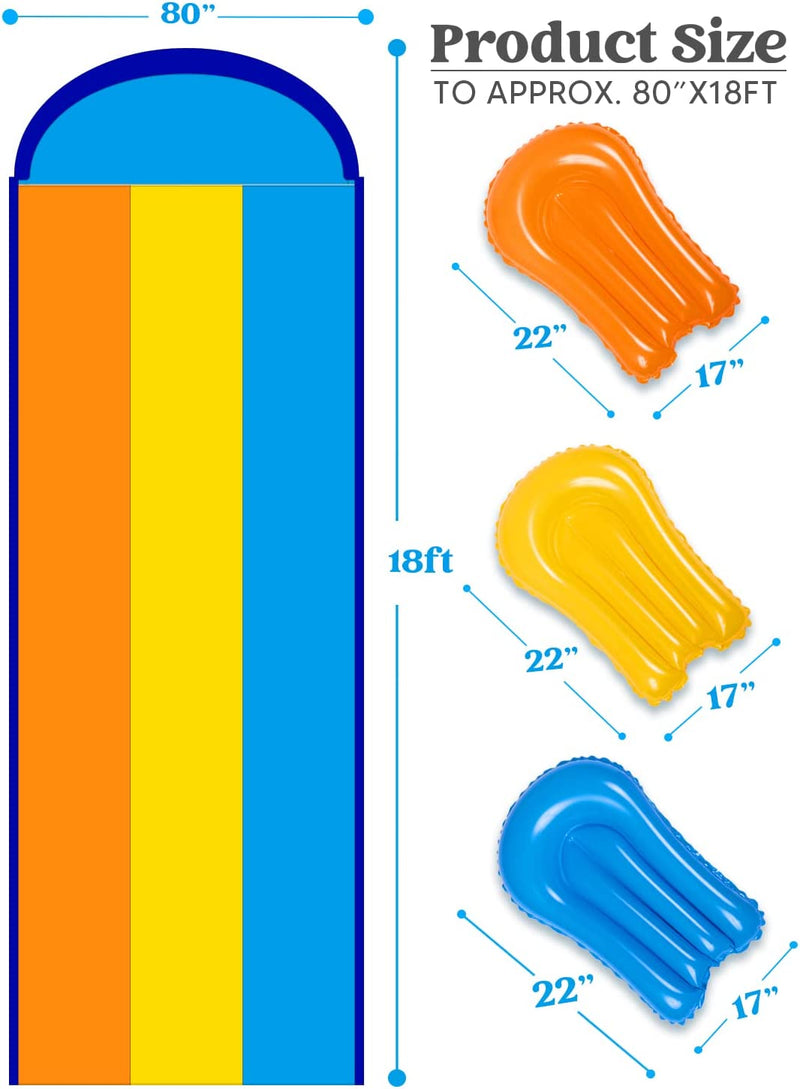 18ft Triple Lanes Water Slide and 3 Bodyboards