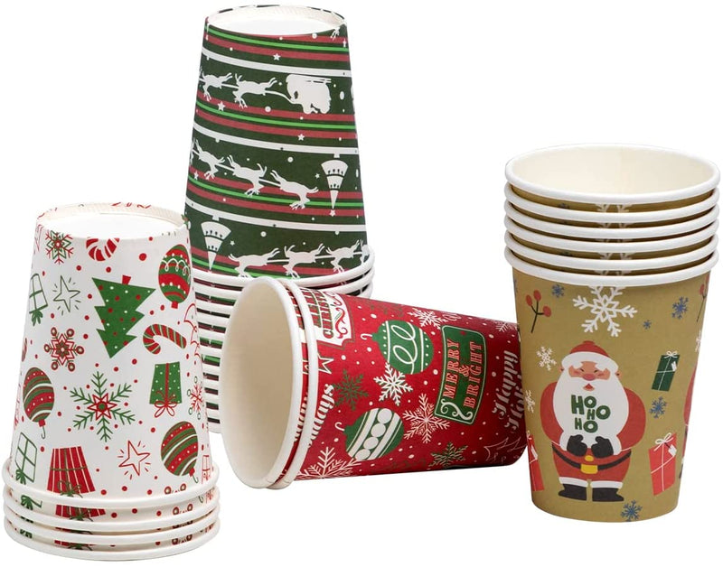 48Pcs Christmas Paper Cup 9 oz with Holiday Design  Christmas paper,  Holiday design, Christmas party supplies