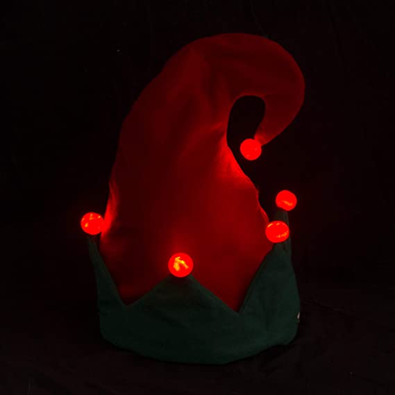 Blinking Light-up Plush Red Santa Hat + Blinking Light-up Elf, 2 Pcs