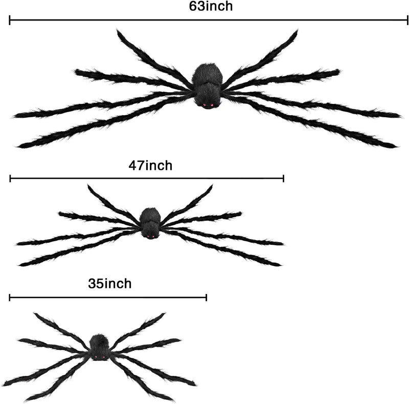 Halloween Black Hairy Spiders, 3 packs