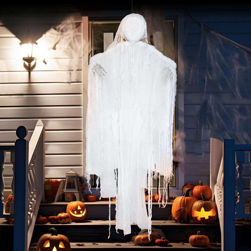 63in Hanging Grim Reaper, Faceless Ghost in White for Halloween Decorations