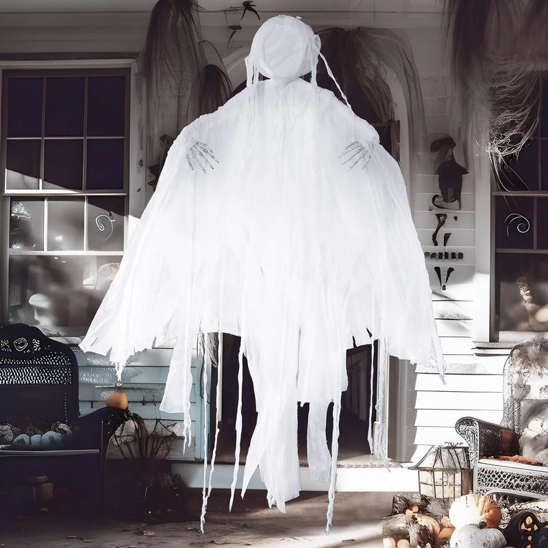 63in Hanging Grim Reaper, Faceless Ghost in White for Halloween Decorations