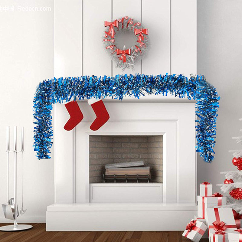 6.6 Ft. Christmas Blue Sparkly Tinsel Garland, 4 Pcs