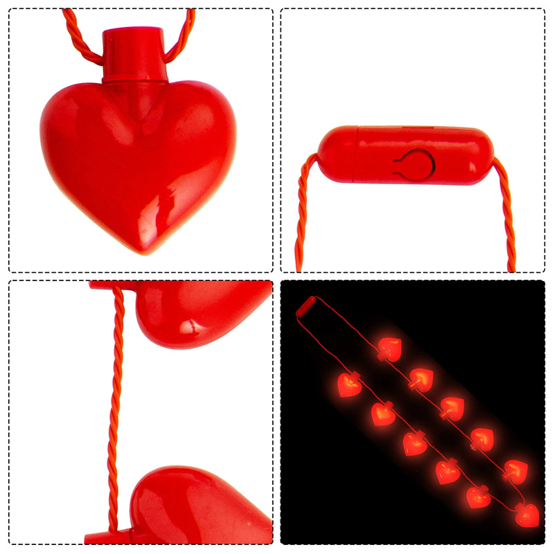 6Pcs Valentines LED Light Up Red Heart Headband and Necklace